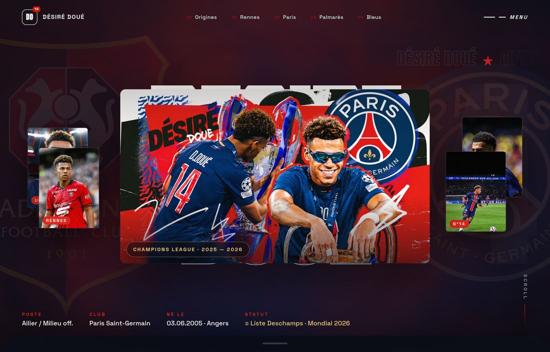 Site web Désiré Doué — Sport · Football, réalisé par Figlify