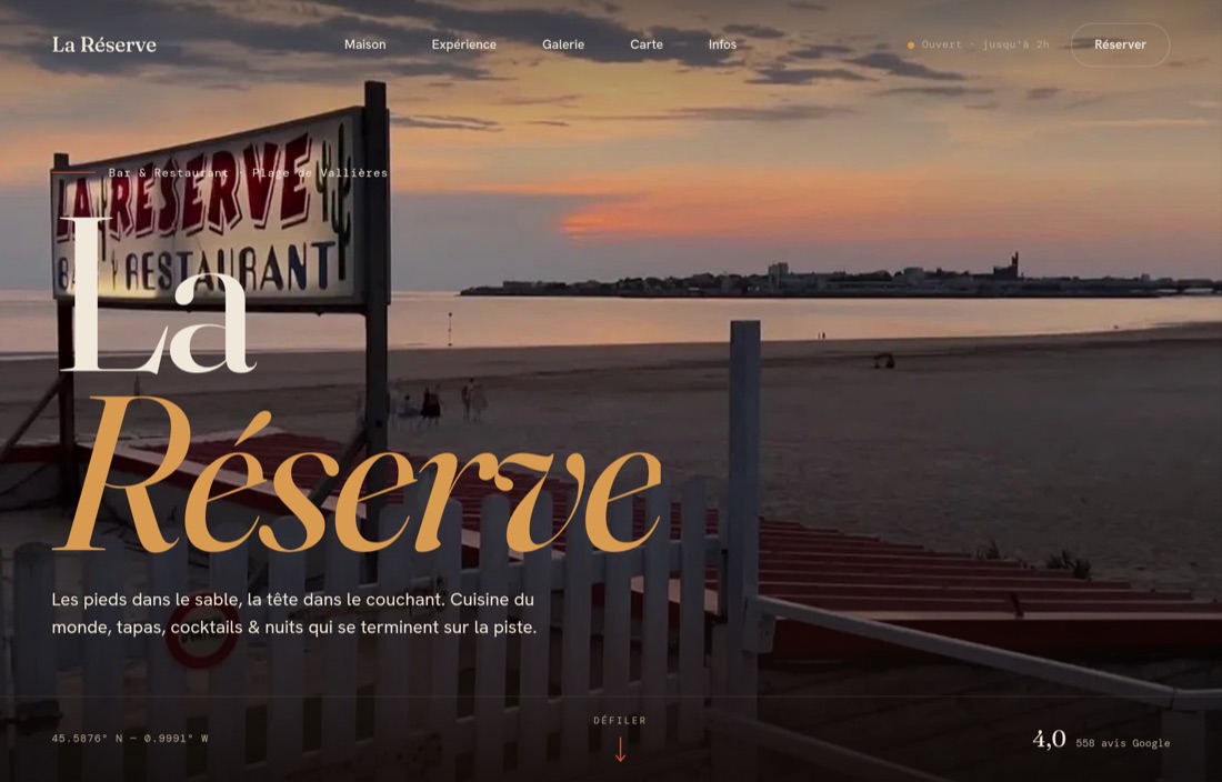 Site de La Réserve, restaurant de plage à Royan — créé par Figlify