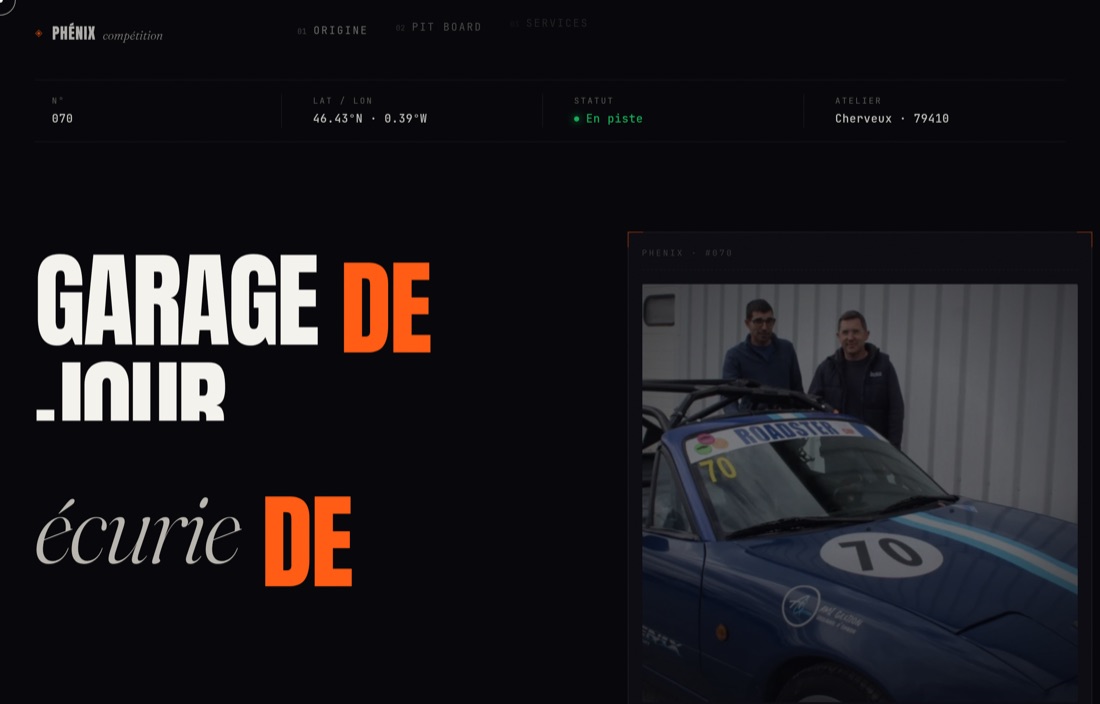 Site web Phénix Compétition — Sport auto · Écurie, réalisé par Figlify