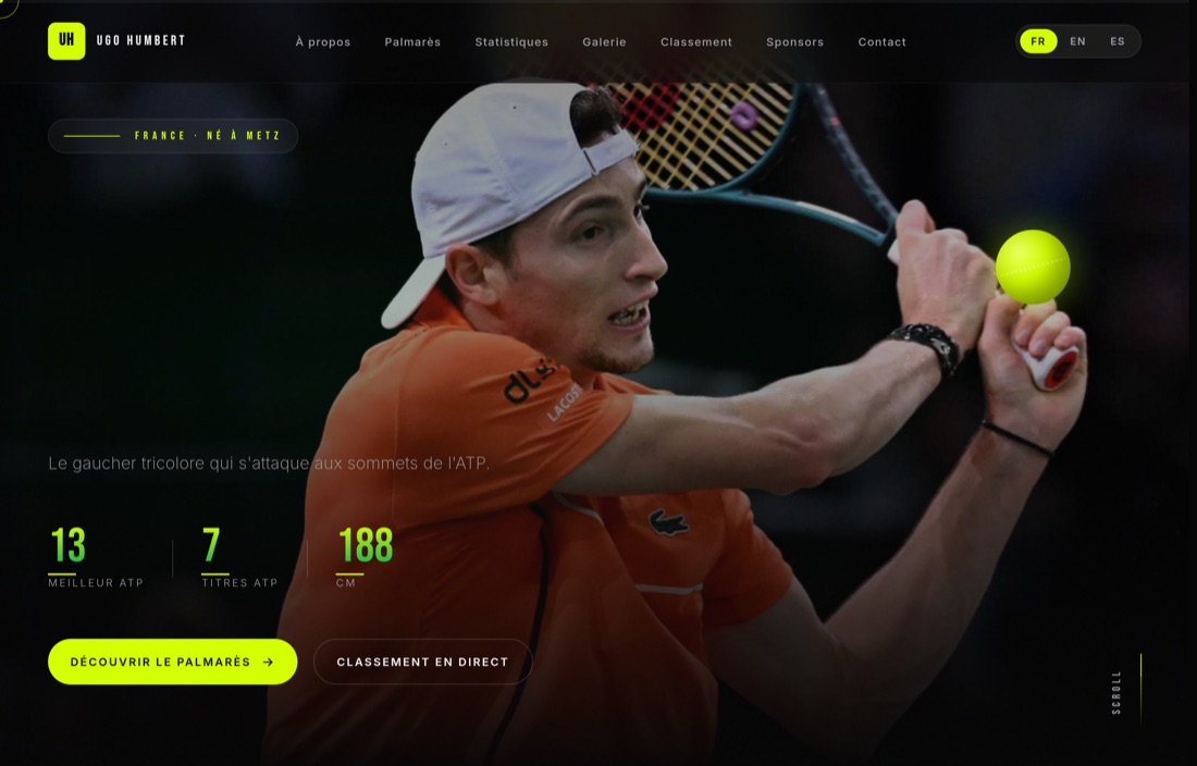 Site d'Ugo Humbert, tennis ATP — créé par Figlify