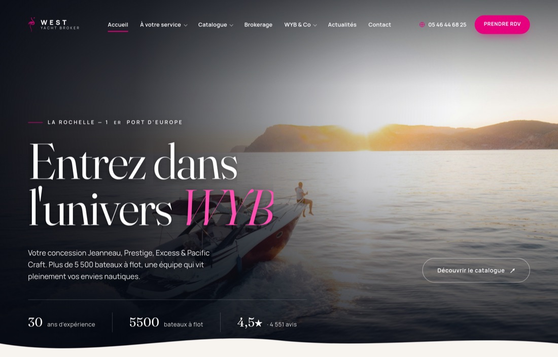 Site web West Yacht Broker — Nautisme · Concession, réalisé par Figlify
